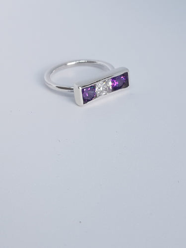 Sterling silver ring with purple& clear cubic zirconia